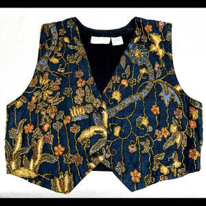 Pier 1 Imports Passports Cotton Beaded Vest One Size Three Button